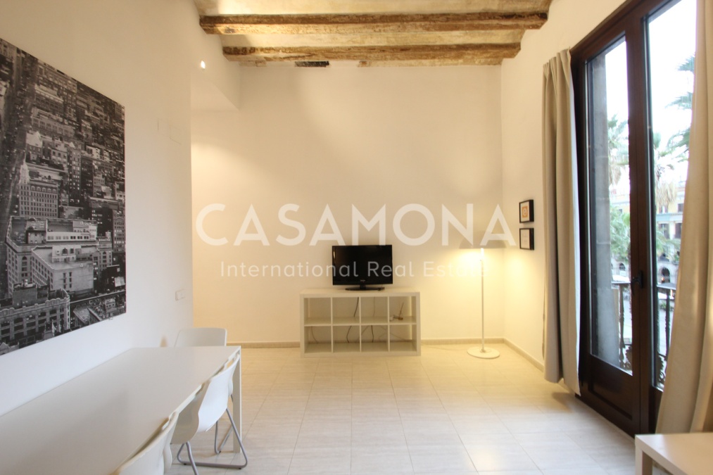 Acogedor estudio con ascensor, balcón y vistas a Plaza Reial Acogedor estudio con ascensor, balcón y vistas a Plaza Reial