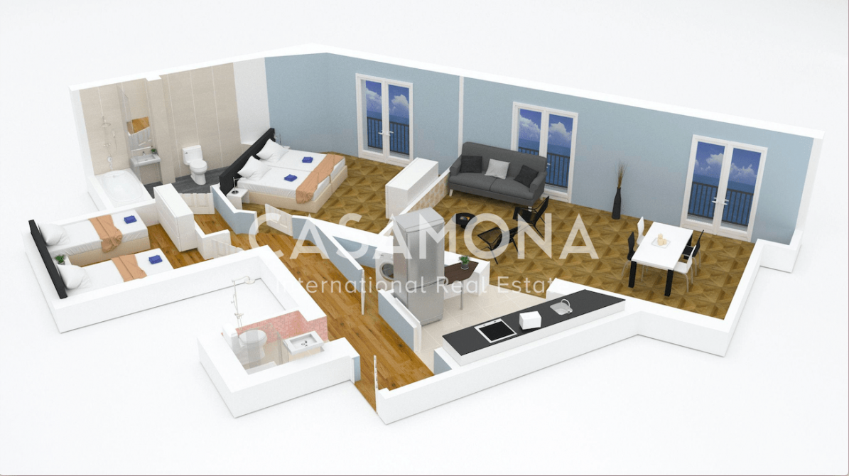 Apartament 2 habitacions elegants amb balcó i bonica restaurada paviments Apartament 2 habitacions elegants amb balcó i bonica restaurada paviments