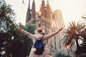 Person admiring the Sagrada Familia, Barcelona